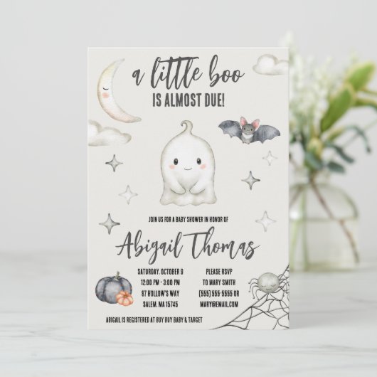 Ein kleines BOO ist fast fällig! Halloween-Kinderd Einladung (Stehend Vorderseite)