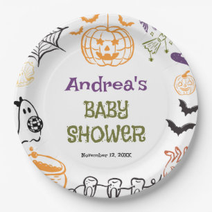 Ein kleines Boo kommt bald - Gruselige Babyparty Pappteller