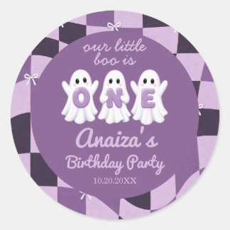 Ein kleines Boo lila Mädchen Geburtstag Papier Auf Runder Aufkleber