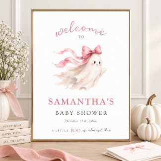 Ein kleines Boo rosa Schleife Baby Mädchen Shower Poster