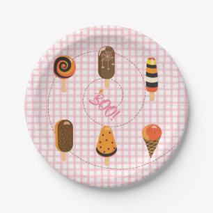 Ein kleines Boo steht bevor Blush Pink Gingham Eis Pappteller