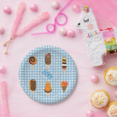 Ein kleines Boo steht bevor Hellblaue Gingham-Eisc Pappteller (Party)