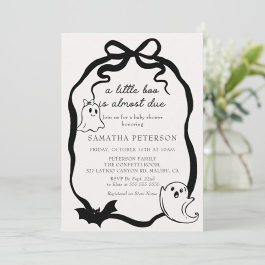 Ein kleines Boot fast fällig Bow Babydusche Einladung (Stehend Vorderseite)