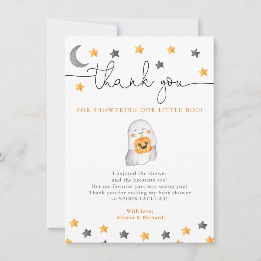 Ein kleines Boot fast zu Halloween Babydusche Dankeskarte (Vorderseite)