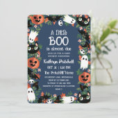 Ein kleines Boot Halloween Frame Blue Baby Dusche Einladung (Stehend Vorderseite)