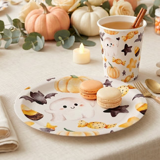 Ein kleines Buh Aquarell Halloween Baby Shower Pappteller