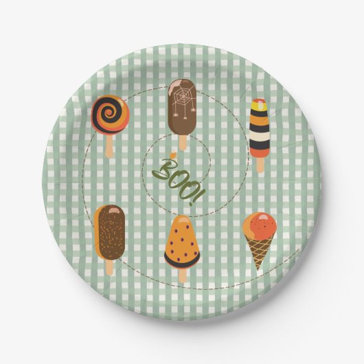 Ein kleines Buh ist fällig Olive Gingham Eiscreme Pappteller (Vorderseite)