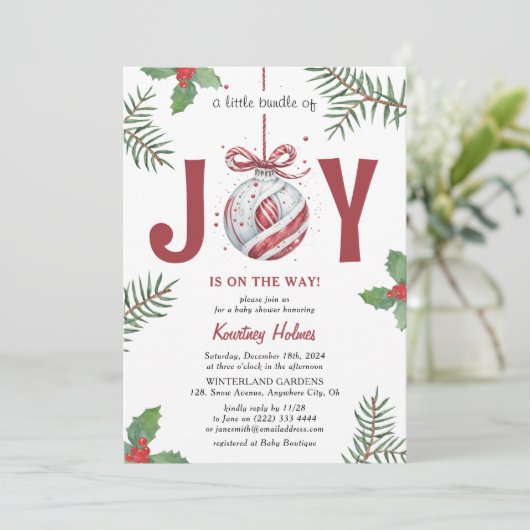 Ein kleines Bündel von Freude! Weihnachtsdusche Einladung (Stehend Vorderseite)