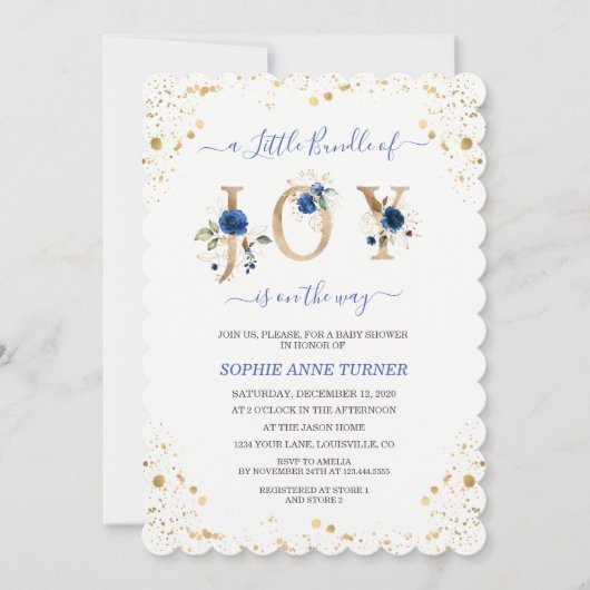 Ein kleines Bündel von Joy Blue Floral Boy Baby Du Einladung (Vorderseite)