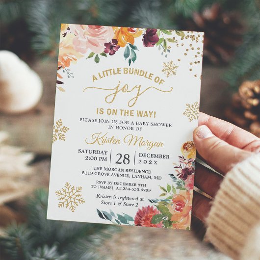 Ein kleines Bündel von Joy Burgundy Bloral Baby Du Einladung