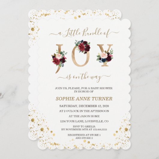 Ein kleines Bündel von Joy Burgundy Blumendusche Einladung (Vorne/Hinten)