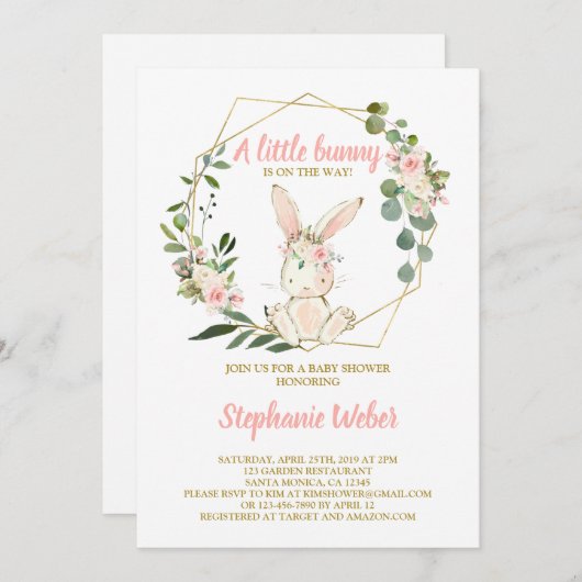 Ein kleines Bunny Baby Dusche Mädchen Einladung (Vorne/Hinten)