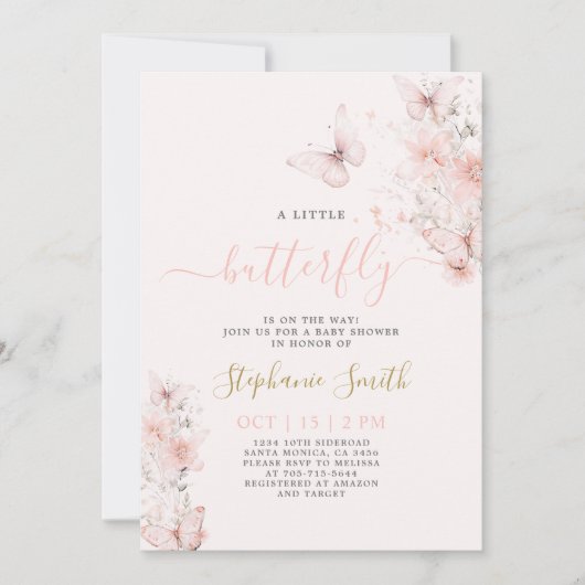 Ein kleines Butterfly-Baby-Duschmädchen - Einladun Einladung (Vorderseite)