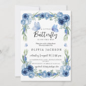 Ein kleines Butterfly Blue Floral Rustic Baby Dusc Einladung (Vorderseite)