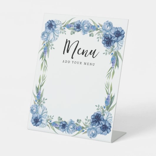 Ein kleines Butterfly Blue Floral Rustic Menu Post Sockelschild (Vorderseite)