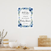 Ein kleines Butterfly Blue Floral Rustikales Begrü Poster (Küche)