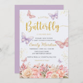 Ein kleines Butterfly Boho Blumenmädchen, Babydusc Einladung (Vorne/Hinten)