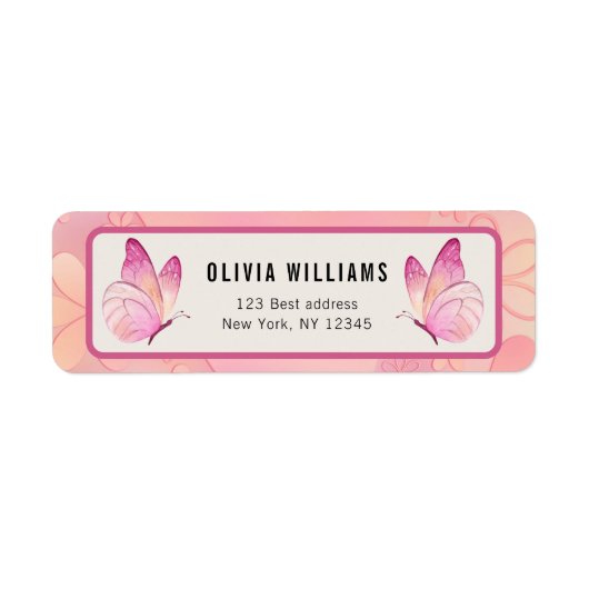 Ein kleines Butterfly-Etikett mit Rücksendeadresse (Vorne)