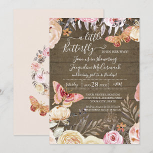 Ein kleines Butterfly-Rustikales Aquarell-Baby Einladung
