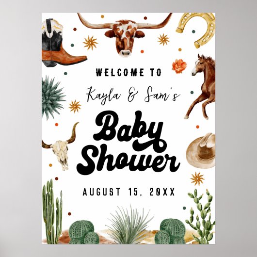 Ein kleines Cowboy-Baby-Duschbad Willkommen Poster (Vorne)