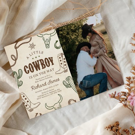 Ein kleines Cowboy Western Boy Baby Shower Foto Einladung
