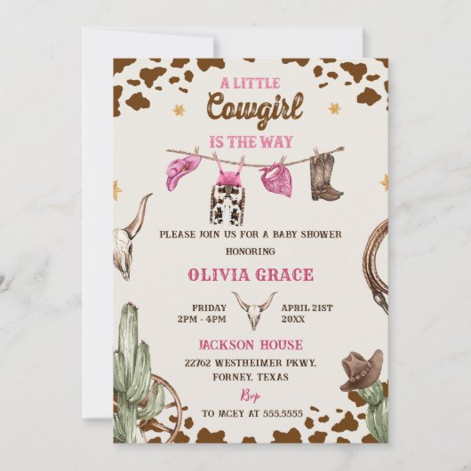 Ein kleines Cowboy Western Girl Baby Dusche Party Einladung (Vorderseite)