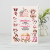 Ein kleines Cowgirl ist unterwegs! Rodeo Baby Show Einladung (Stehend Vorderseite)