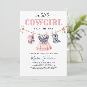 Ein kleines Cowgirl Wild West Blue Baby Dusche Einladung
