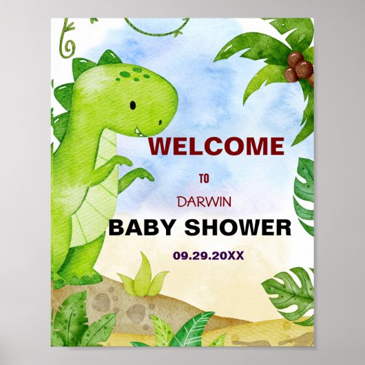 Ein kleines Dino hatcht bald! Babyparty Poster (Vorne)