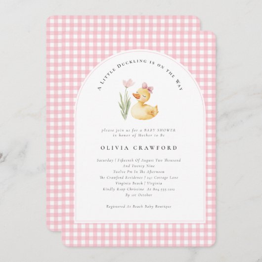 Ein kleines Duckling ist auf dem Weg Duck Baby Sho Einladung (Vorne/Hinten)