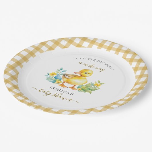 Ein kleines Duckling ist auf dem Weg Duckkissendus Pappteller (Schrägansicht)