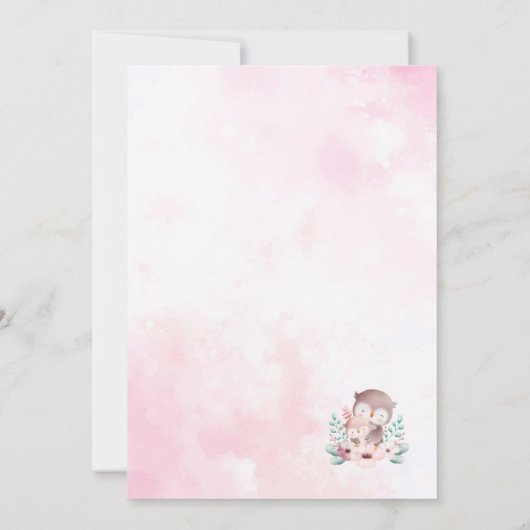 Ein kleines Eule rosa Wappen verbeugt BabyshowEinl Einladung (Rückseite)