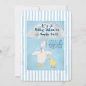 Ein kleines Gänsechen ist unterwegs mit einer Baby Einladung (Vorderseite)