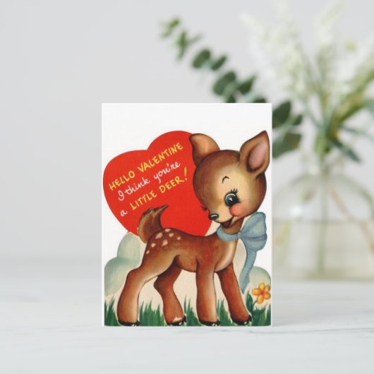 Ein kleines Hirsch | Vintag Valentine | Postkarte (Stehend Vorderseite)