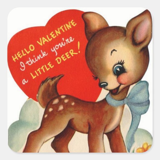 Ein kleines Hirsch | Vintag Valentine | Square Sti Quadratischer Aufkleber (Vorderseite)