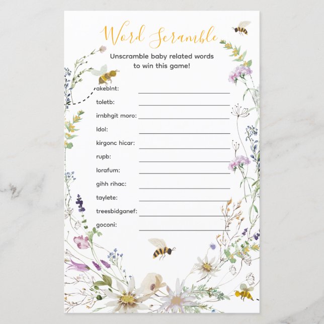 Ein kleines Honey Bee Wildblume Word Scramble (Vorderseite)