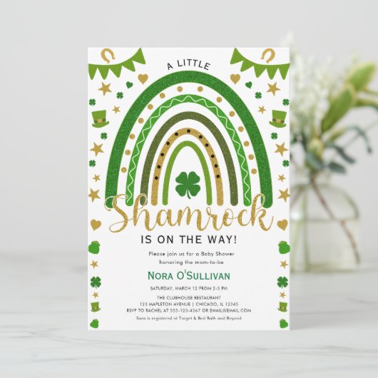 Ein kleines Kleeblatt Rainbow St Patrick's Baby Sh Einladung (Stehend Vorderseite)
