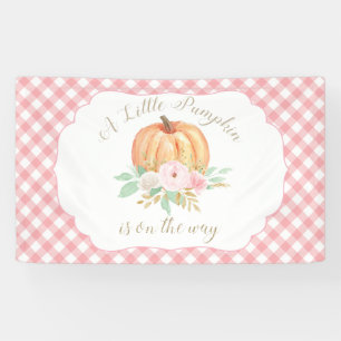 Ein kleines Kürbis-Baby-Shower-Blumenrosa kariert  Banner