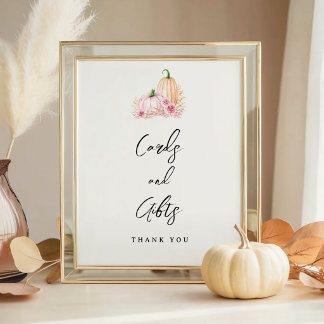 Ein Kleines Kürbis-Rosa Baby-Shower-Tischschild Poster