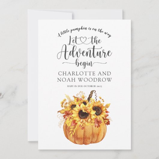 Ein kleines Kürbisabenteuer beginnt die Schwangers Ankündigung (Vorderseite)