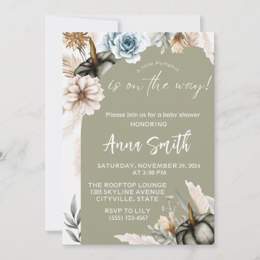 ein kleines Kürbisbaby-Duschbad Einladung (Vorderseite)