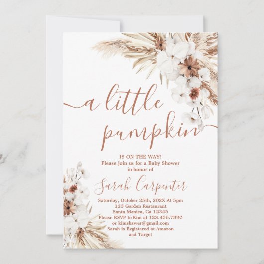 Ein kleines, kürbisgetrocknetes Blumengebäck Einla Einladung (Vorderseite)