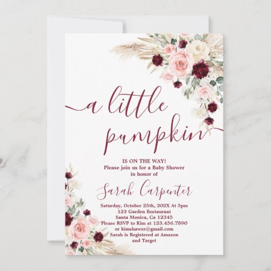 Ein kleines Kürbispampas Baby Show Einladung (Vorderseite)