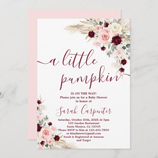 Ein kleines Kürbispampas Baby Show Einladung (Vorne/Hinten)