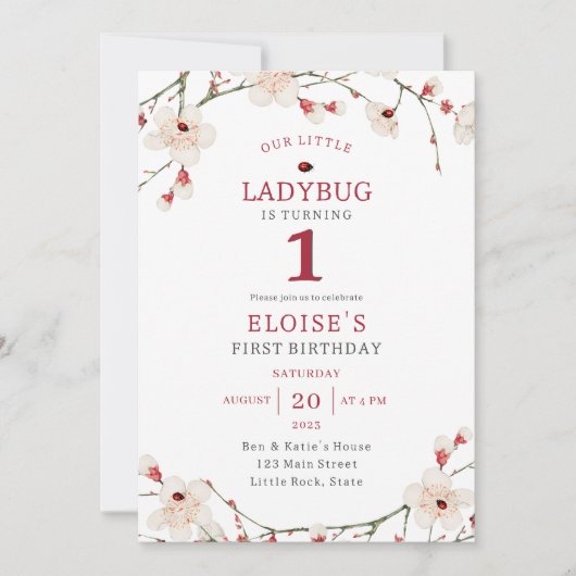Ein kleines Ladybug Baby Girl erster Geburtstag Einladung (Vorderseite)