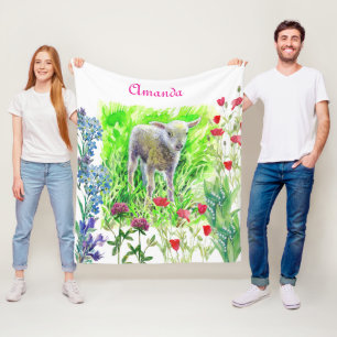 Ein kleines Lamm und Wildblumen Fleecedecke