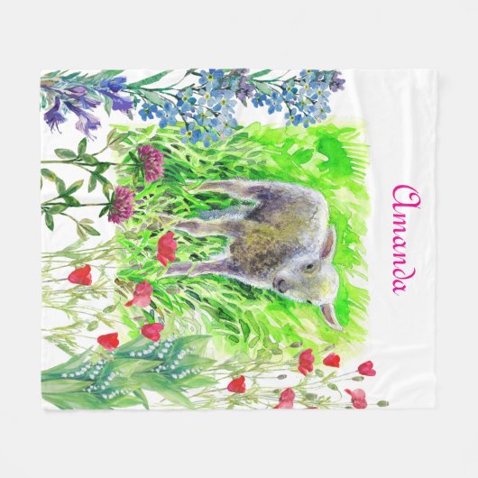 Ein kleines Lamm und Wildblumen Fleecedecke (Vorderseite (Horizontal))