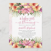 Ein kleines Mädchen blüht die rosa Blütendusche Einladung (Vorne/Hinten)