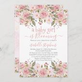 Ein kleines Mädchen blüht die rosa Blütendusche Einladung (Vorne/Hinten)