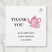 Ein kleines Mädchen braut rosa Teekanne Blumenreat Geschenkanhänger (Rückseite)